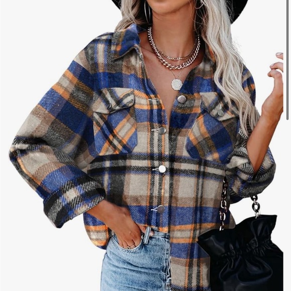 Jackets & Blazers - Blue, Gold and gray Shacket